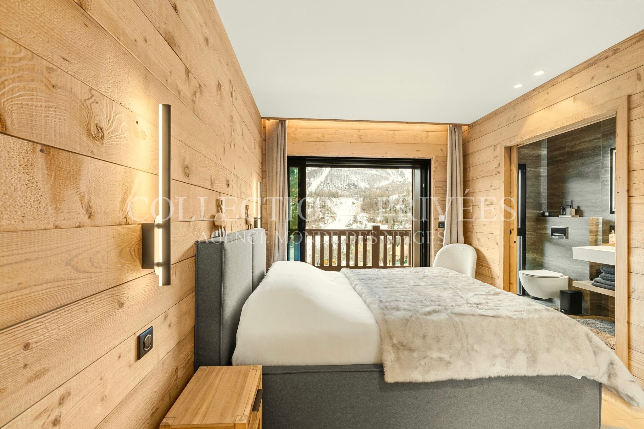 Suite parentale chalet luxe Auron vue montagne salle de bain privative