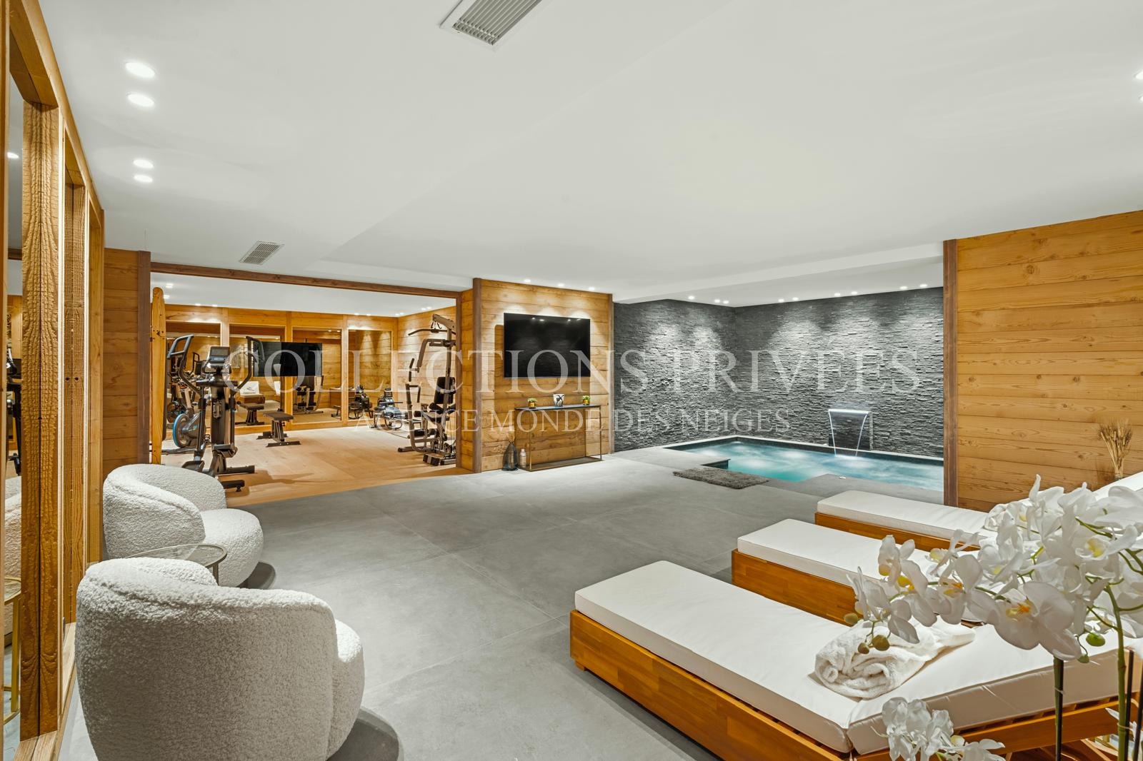 Espace spa détente chalet Auron sauna transats bouddha