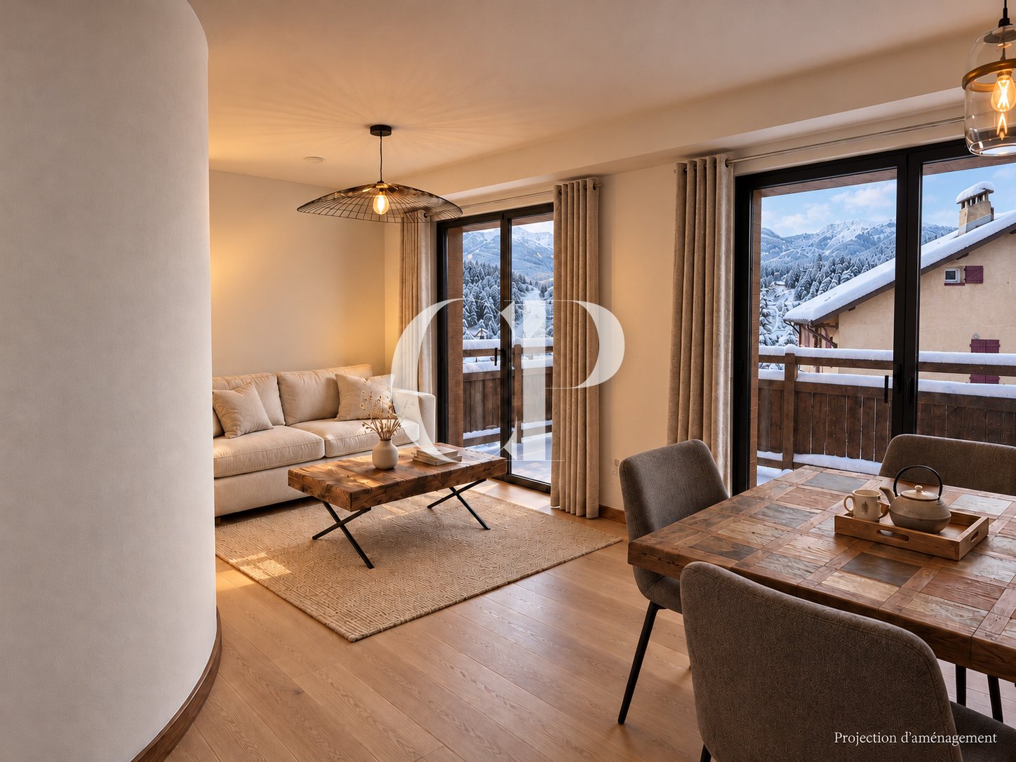 New two-bedroom apartment at the foot of the slopes in Auron, the living room in winter